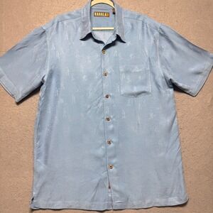 Kahala Mens Short Sleeve Button Up Shirt Blue Surf Print Size Large Casual